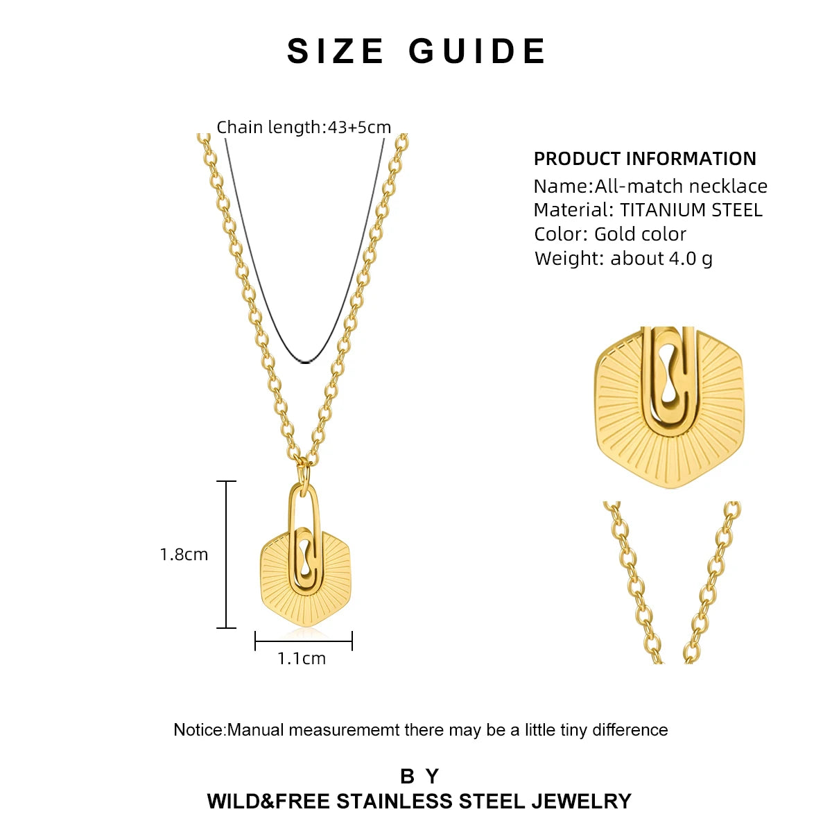 Wild & Free Exquisite Stainless Steel Necklace Real Gold Plated Radiation Texture Pendant for Women Trendy French Neck Chain