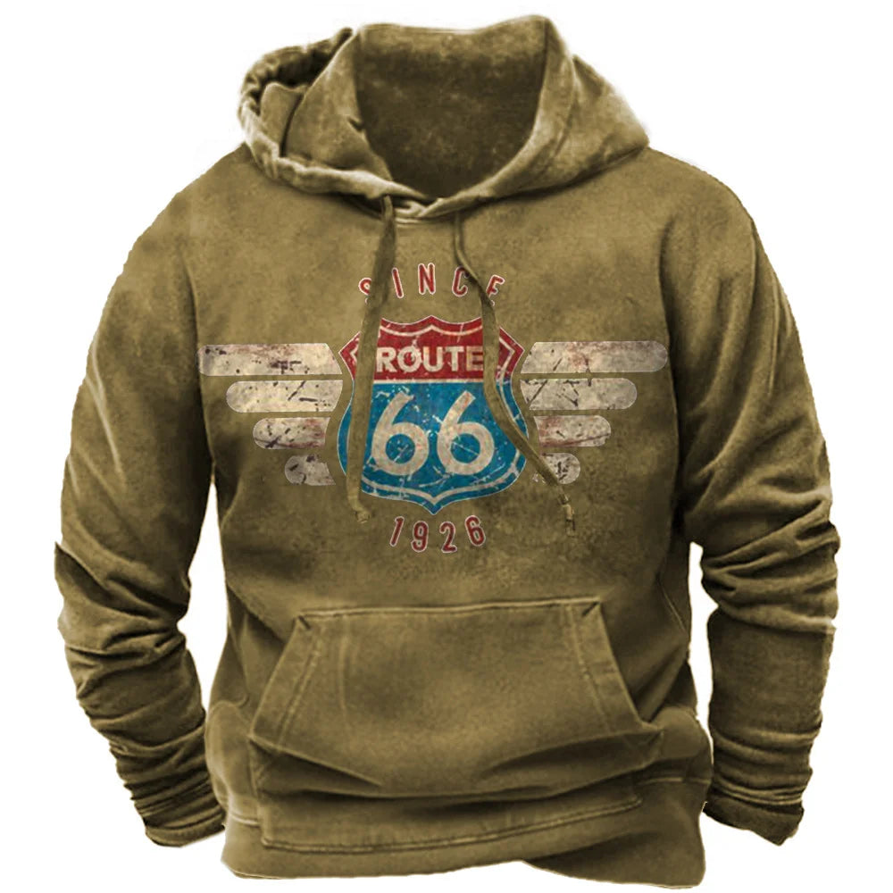 Vintage 66 Route Pullovers For Men Printed Biker Motor Sweatshirt Man Clothes Oversized Long Sleeve Top Tee Shirt Men's Hoodies