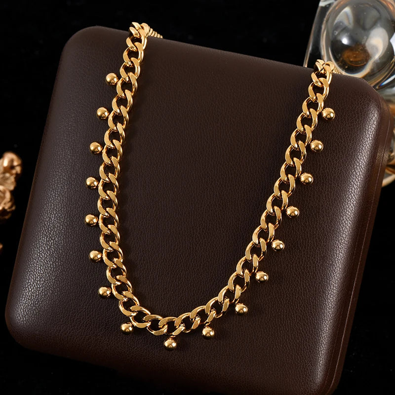 GANEMLY 316L Stainless Steel Black Crystal Necklace For Women Trendy Waterproof Neck Chain 18K Gold Plated Jewelry Femme Gift
