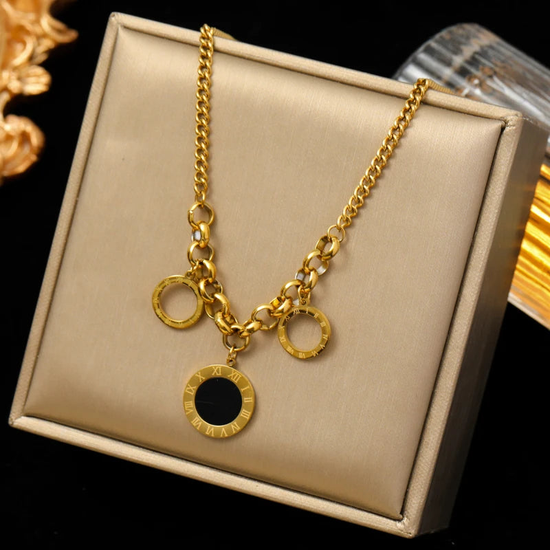 EILIECK 316L Stainless Steel Portrait Coin Pendant Necklace For Women Fashion 18K Gold Plated Neck Chain Waterproof Jewelry Gift
