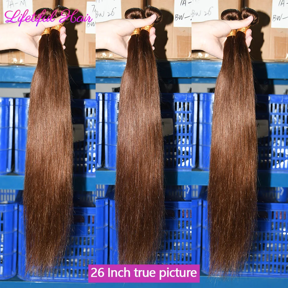 Chocolate Brown Bundles 100% Human Hair Extensions Brazilian Raw Human Hair Bundle Straight Hair Weave Bundles Remy Human Hair