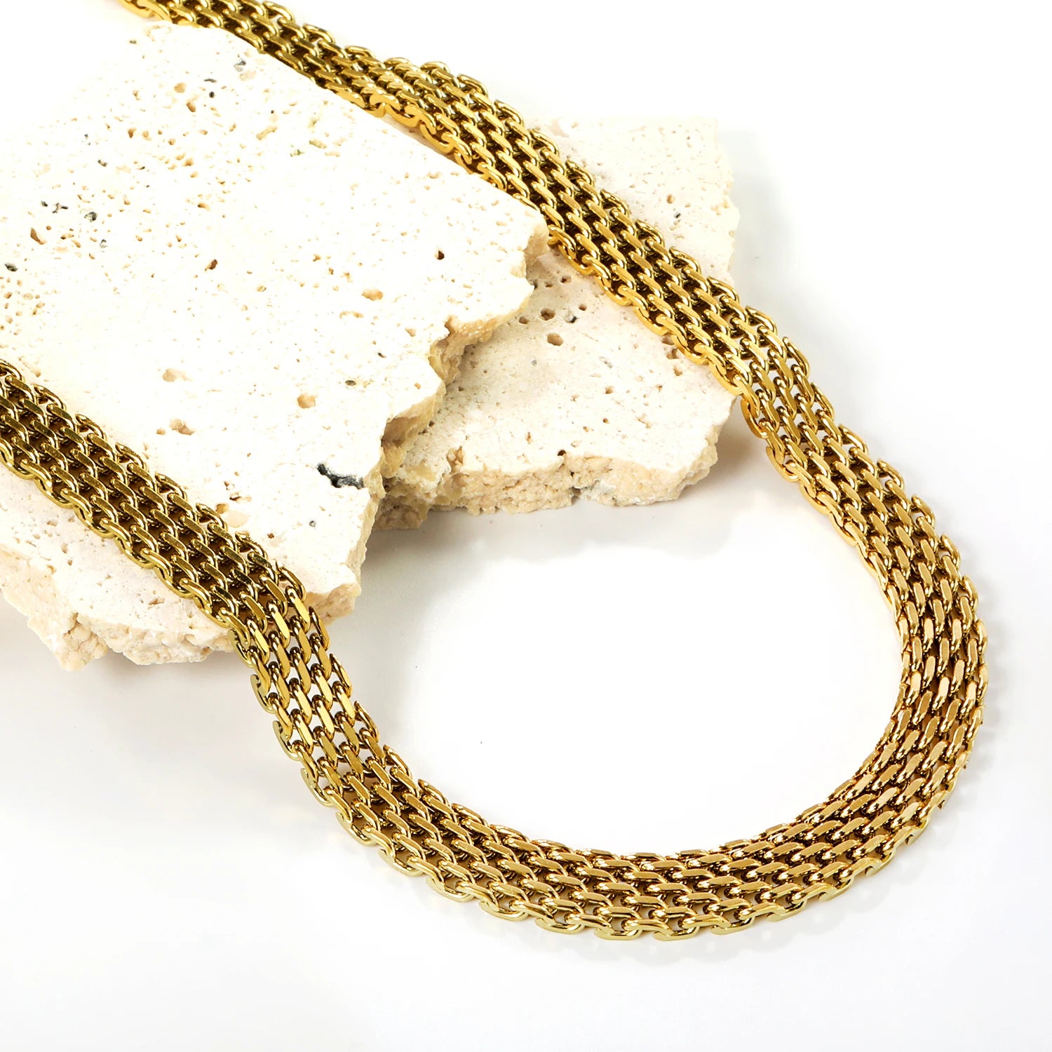 LUXUKISSKIDS Casual 8mm Width Weave Chain Necklace Gold Plated PVD Neck Chains Jewelry for Men/Woman Stainless Steel Accessories