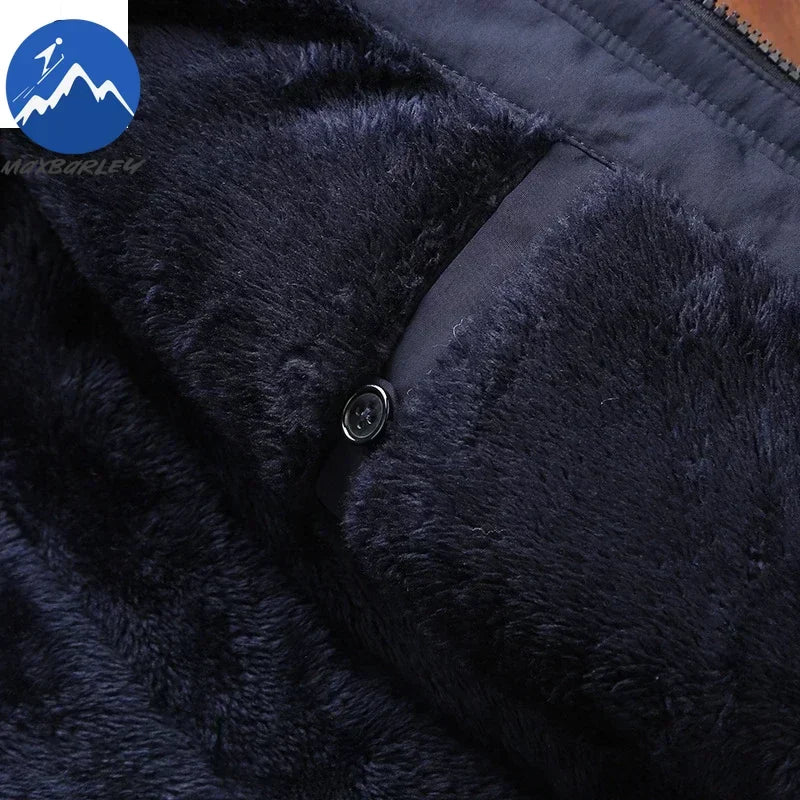 Winter Fleece Long Jacket Men Casual Thicken Warm Cotton Padded Jackets Man Fashion Hooded Outdoor Windproof Parkas Snow Coat