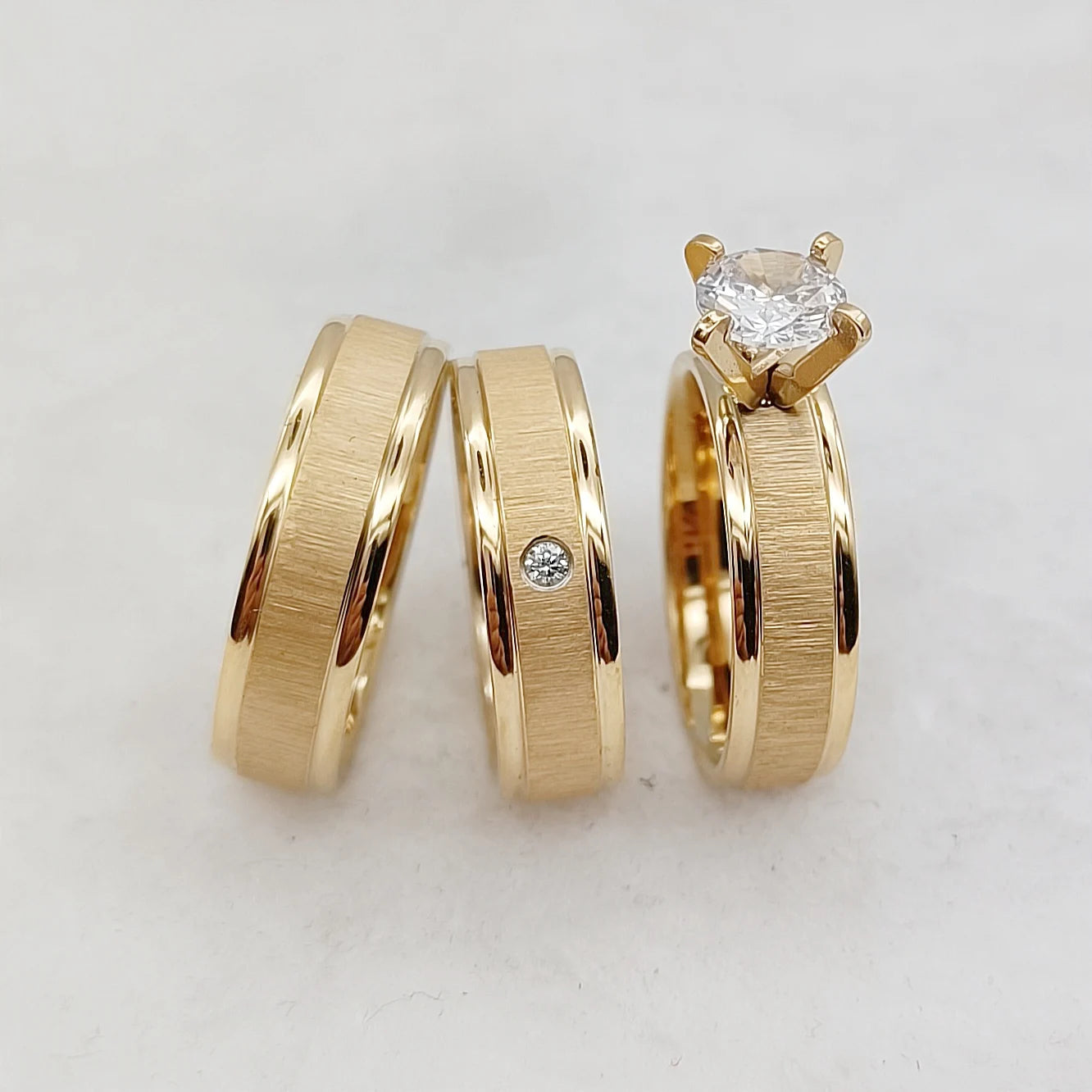Couples Wedding Engagement Rings Set 3pcs Wholesale 18k Gold Plated Stainless SteeL Jewelry Finger Lovers Ringe with CZ Stones
