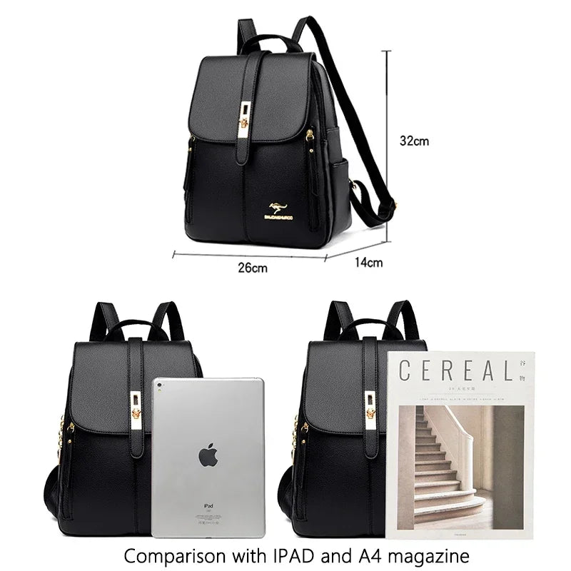 Luxury Women Leather Backpacks for Girls Casual Daypack Black Vintage Backpack School Bags for Girls Rucksack