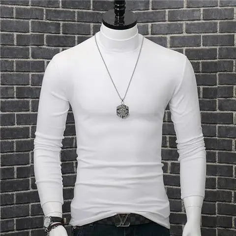 Fashion Men's Autumn Winter T-Shirt Casual Turtleneck High Collar Long Sleeves Solid Color Slim Top Clothes Outerwear Undershirt