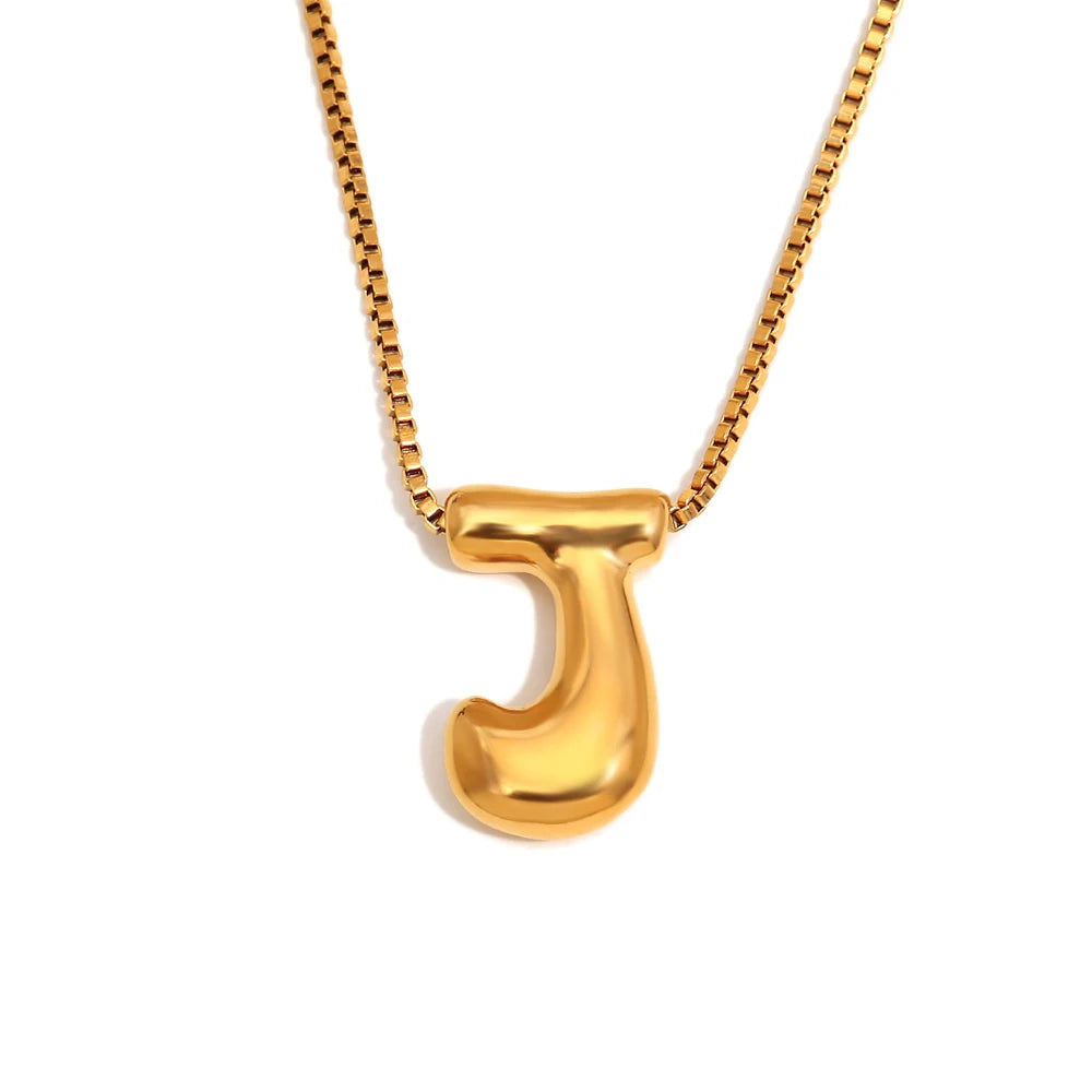 E.B.belle Large Size Bubble 26 Letter Pendant Necklace 18K Gold Plated Hypoallergenic Decoration Alphabet Neck Jewelry