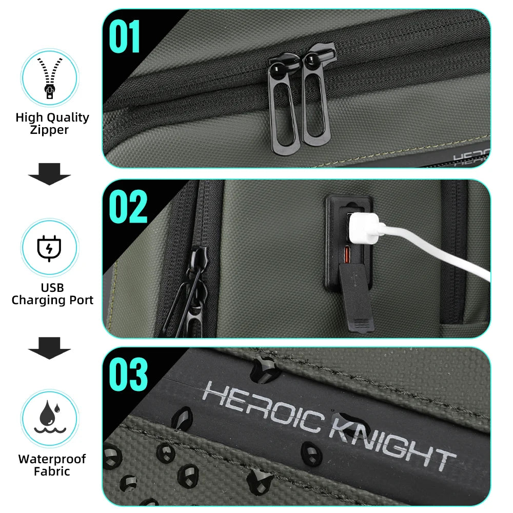 HK Business Men's Backpack 15.6 Inch Laptop Bag Waterproof Travel Backpack with USB Port Multifunctional Outdoor Hiking Backpack