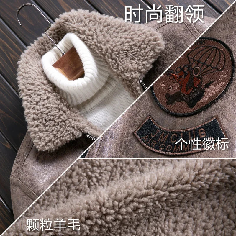 2023 New Sheep Fleece Men's Fur Jacket Men Short Flip Collar Wool Real Fur Coat for Men Motorcycle Air Force Jackets Casacas FCY