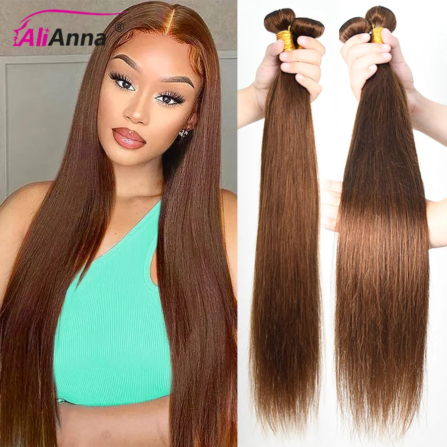 Chocolate Brown Bundles Human Hair Straight Human Hair Bundles Raw Hair Bundles #4 Colored Hair Bundles 1/3/4 Bundle Deals