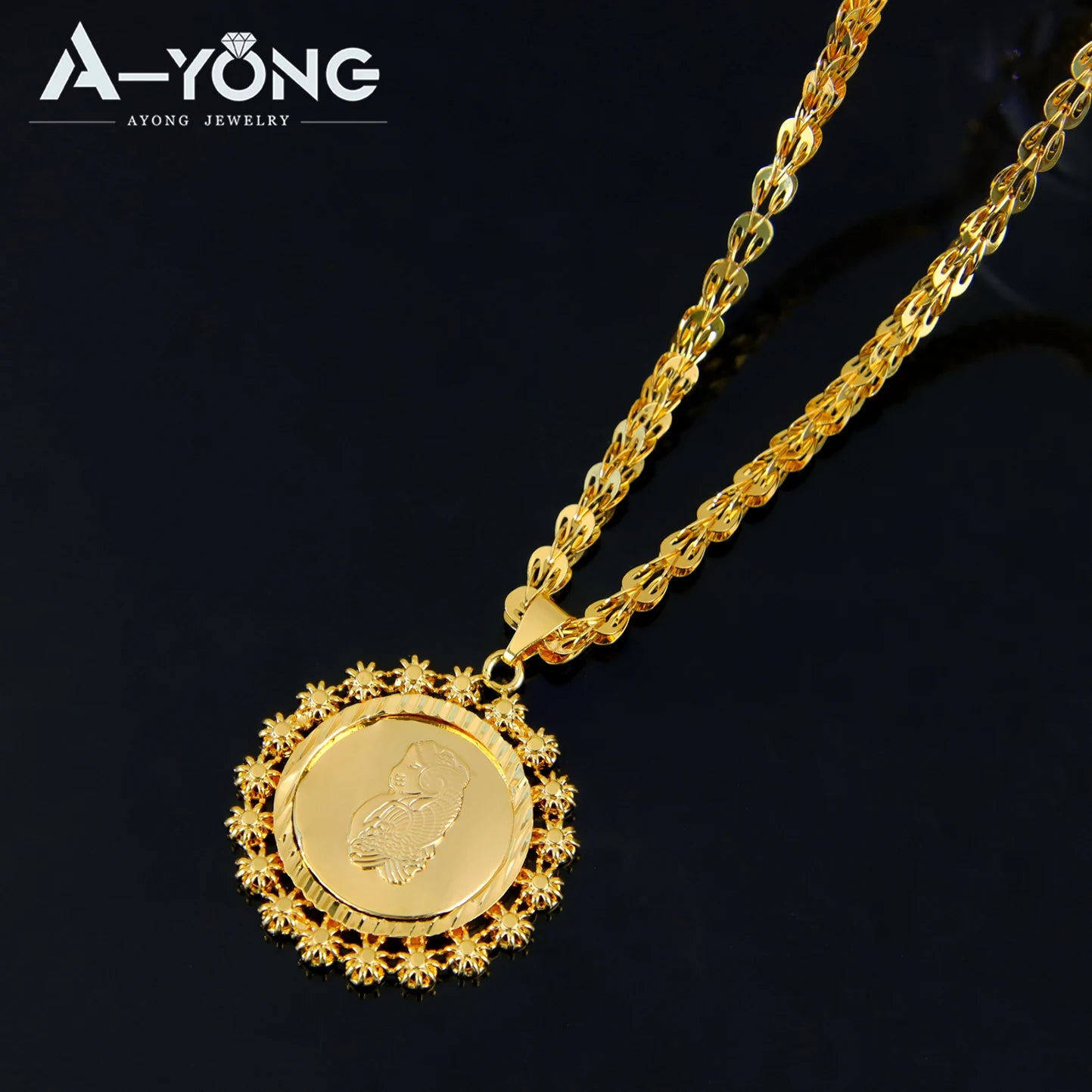 Middle Eastern Muslim Charm Pendant Necklace 21k Gold Plated Dubai Fashion Wedding Neck Chains Algeria Luxury Party Jewelry