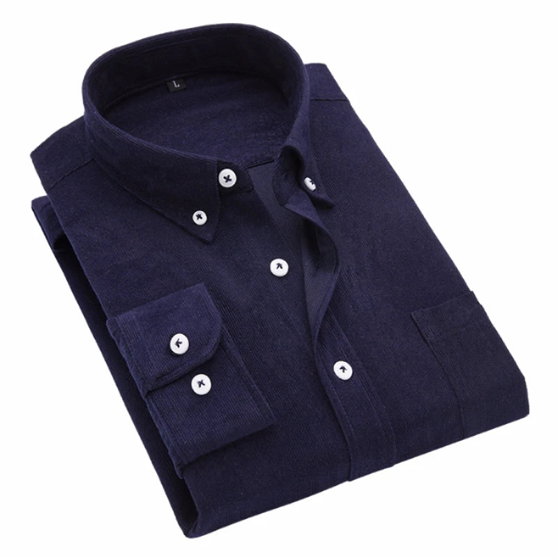 New Multicolor Men Corduroy Shirts Long Sleeve Casual Regular Fit Business Dress Shirts Male Comfortable Pocket Fashion Clothes