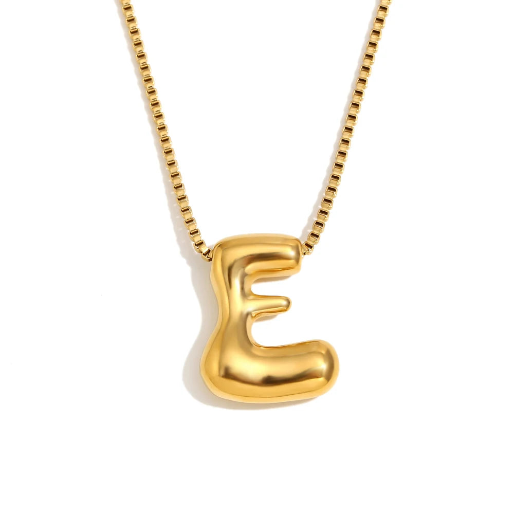 E.B.belle Large Size Bubble 26 Letter Pendant Necklace 18K Gold Plated Hypoallergenic Decoration Alphabet Neck Jewelry
