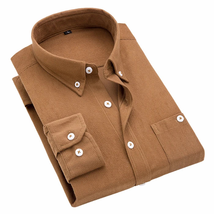New Multicolor Men Corduroy Shirts Long Sleeve Casual Regular Fit Business Dress Shirts Male Comfortable Pocket Fashion Clothes