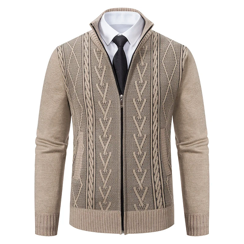 Men's Knit Cardigan Autumn Winter Sweater Coat Man Clothes Brown Blue Luxury Brand Button Fleece Lined Male Knitting Jackets
