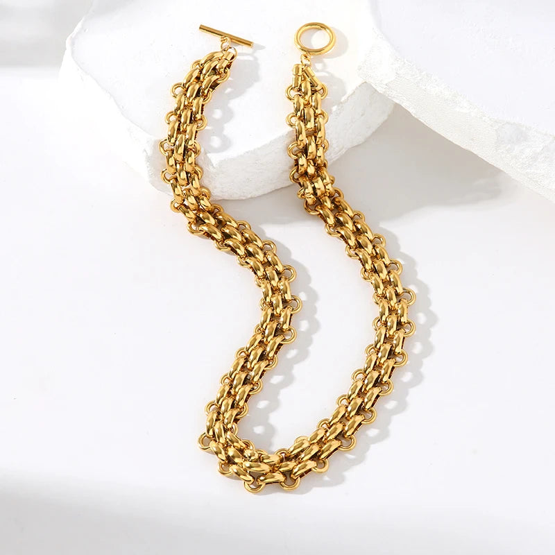 EILIECK 316L Stainless Steel Cuban Chain Statement Necklace For Women New Punk 18K Gold Plated Waterproof Neck Chain Jewelry