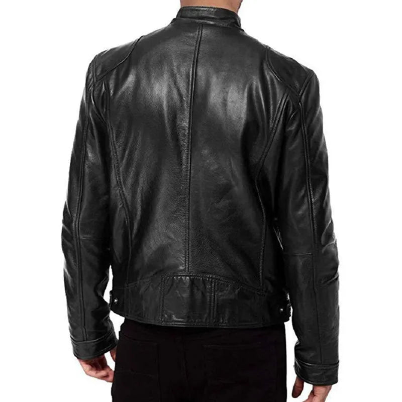 New Top Layer Vintage PU Leather Clothes Men's Stand Collar Motorcycle Clothes Youth Autumn and Winter Jacket Mens Biker Coat