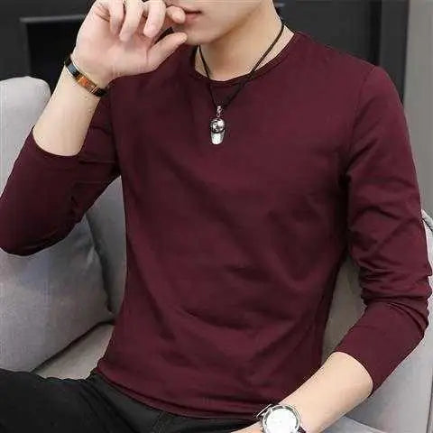 Men's Autumn Winter Ice Silk Long Sleeve T-Shirt Pure Color V-Neck Undershirt White Clothes New Trendy Inner Top Bottoming Shirt
