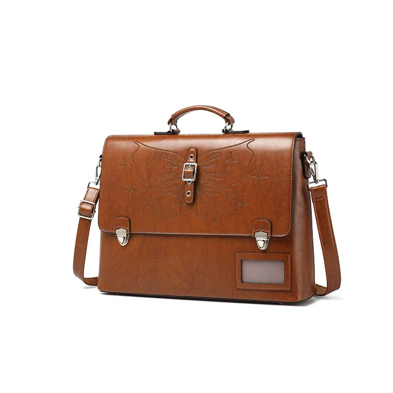 Genuine Leather Women Tote Bag College Style School Bag Vintage Women's Backpack 16 Inch Computer Cowhide Shoulder Bags 633
