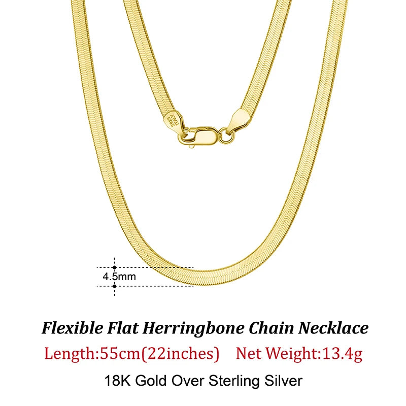 ORSA JEWELS 925 Sterling Silver 3mm Gold Flexible Flat Chain Herringbone Snake Chain Necklace for Women Neck Chain Jewelry SC35