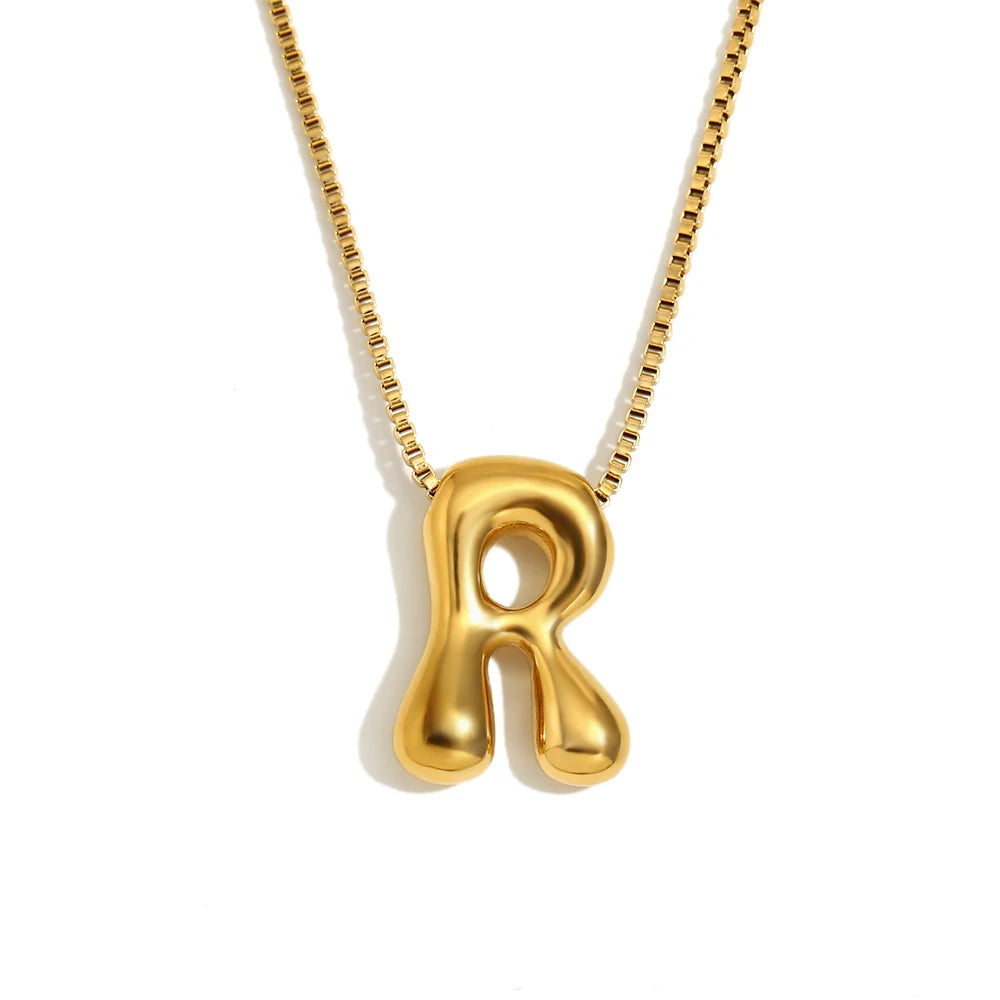 E.B.belle Large Size Bubble 26 Letter Pendant Necklace 18K Gold Plated Hypoallergenic Decoration Alphabet Neck Jewelry