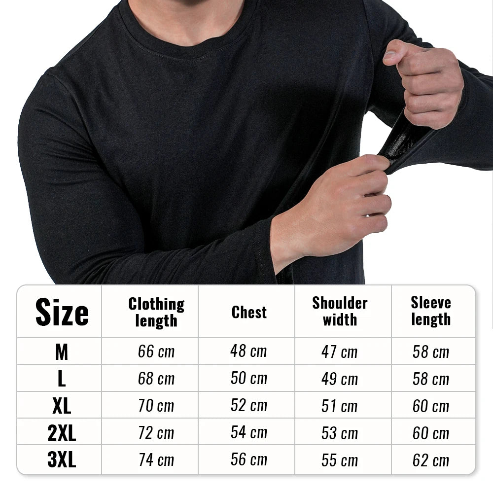 Black White Men's Long Sleeve T Shirt Crew Round Neck Casual Cotton Tops M-3XL Man Plus Size T-Shirt Clothes High Stretch