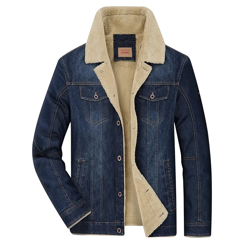 New Winter plush Men's Casual Workwear Jeans Jacket Loose Casual Versatile Youthful Male Solid Color Tops Dnim Mens Outwear
