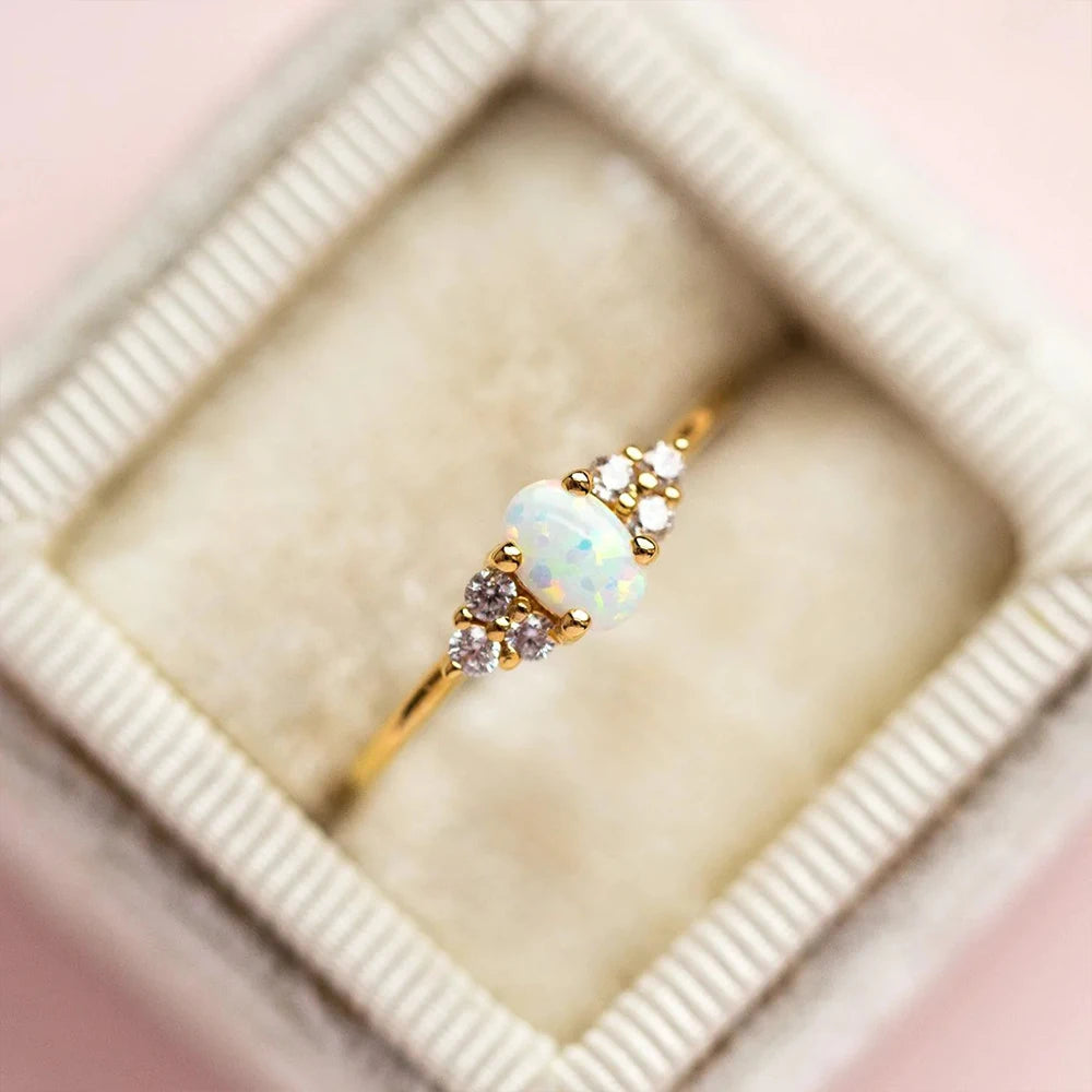 ROXI Anillo Plata S925 Sterling Silver Microinlaid Crystal Opal Women's Wedding Ring 18k Gold Plated Finger Rings 6 7 8 Size
