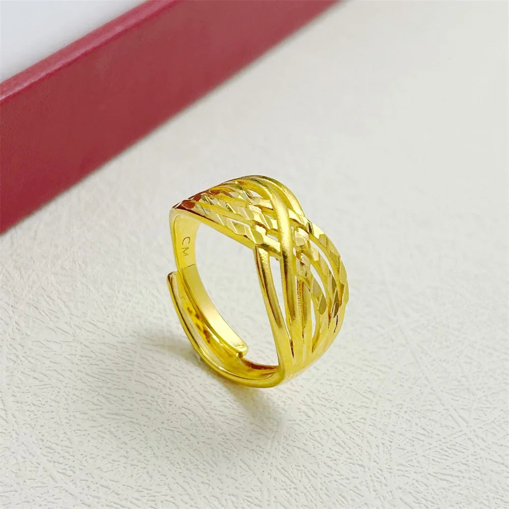 Engagement Rings for Women Lady Gold Plated Cross Lines Finger Ring Adjustable Anillos Wedding Band Jewelry Accessories Bijoux