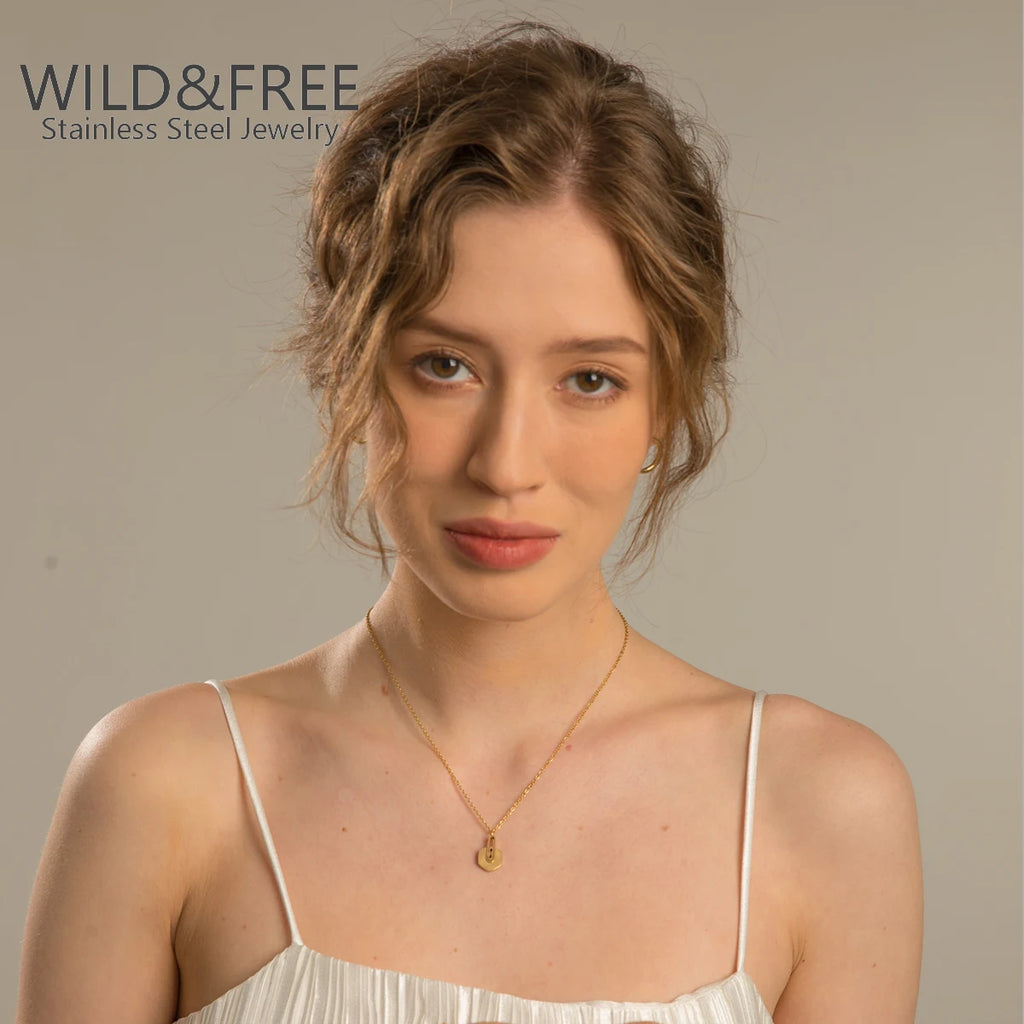 Wild & Free Exquisite Stainless Steel Necklace Real Gold Plated Radiation Texture Pendant for Women Trendy French Neck Chain
