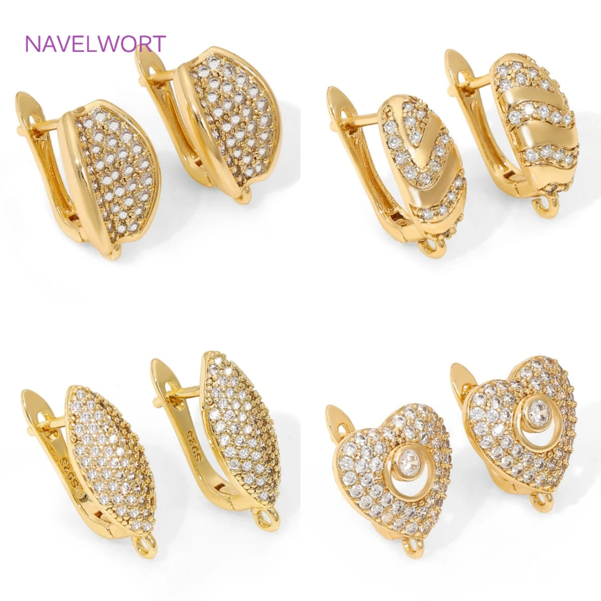 18K Gold Plated Brass Earwires Fasteners,Inlaid Zircon Earring Fixtures,Accessories For Earrings,DIY Jewelry Making Supplies