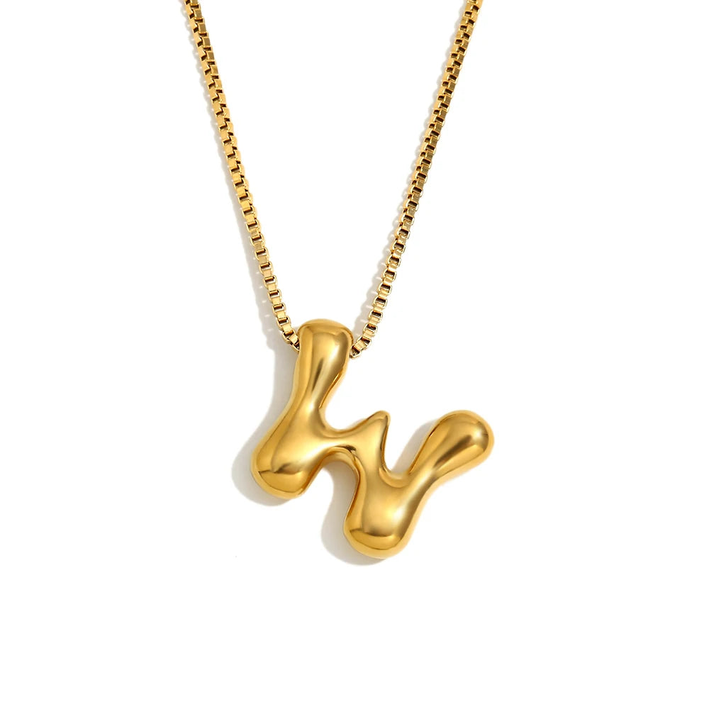 E.B.belle Large Size Bubble 26 Letter Pendant Necklace 18K Gold Plated Hypoallergenic Decoration Alphabet Neck Jewelry