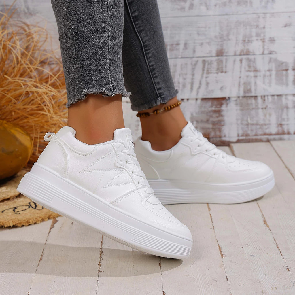 2025 Women Sneakers Casual Low Top PU Leather Sneakers Women Korean Version Shoes Thick Bottom Heightening Sports Shoes Women