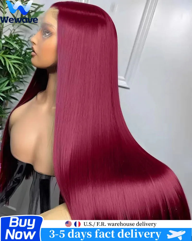 Wewave Burgundy 13x6 Hd Lace Frontal Human Hair Wig 99j Bone Straight Human Hair Wigs 13x4 Hd Lace Frontal Wig Bleached Knoted