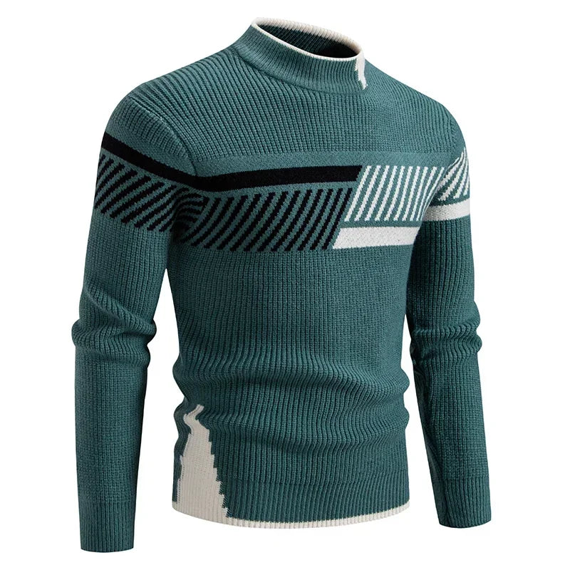 High Quality Men's New Autumn and Winter Casual Warm Color Block Sweater Knit Tops Man Clothes