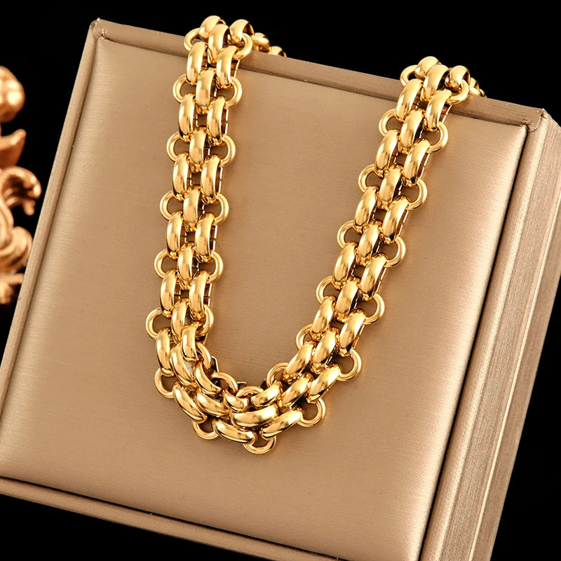 EILIECK 316L Stainless Steel Cuban Chain Statement Necklace For Women New Punk 18K Gold Plated Waterproof Neck Chain Jewelry