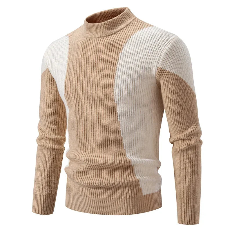 High Quality Men's New Autumn and Winter Casual Warm Color Block Sweater Knit Tops Man Clothes