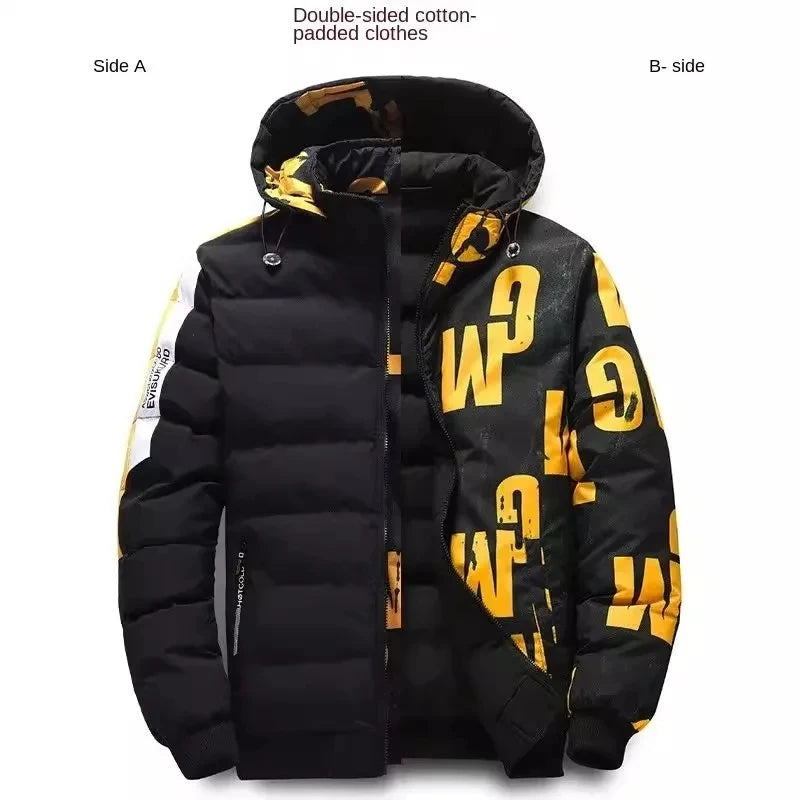 Men Autumn Winter Cotton Jacket Warm Comfortable Padded Thickened Down Jacket 2025 New Double-Sided Clothes Removable Cap M-5XL