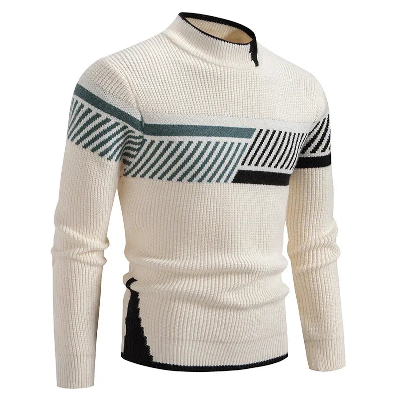 High Quality Men's New Autumn and Winter Casual Warm Color Block Sweater Knit Tops Man Clothes
