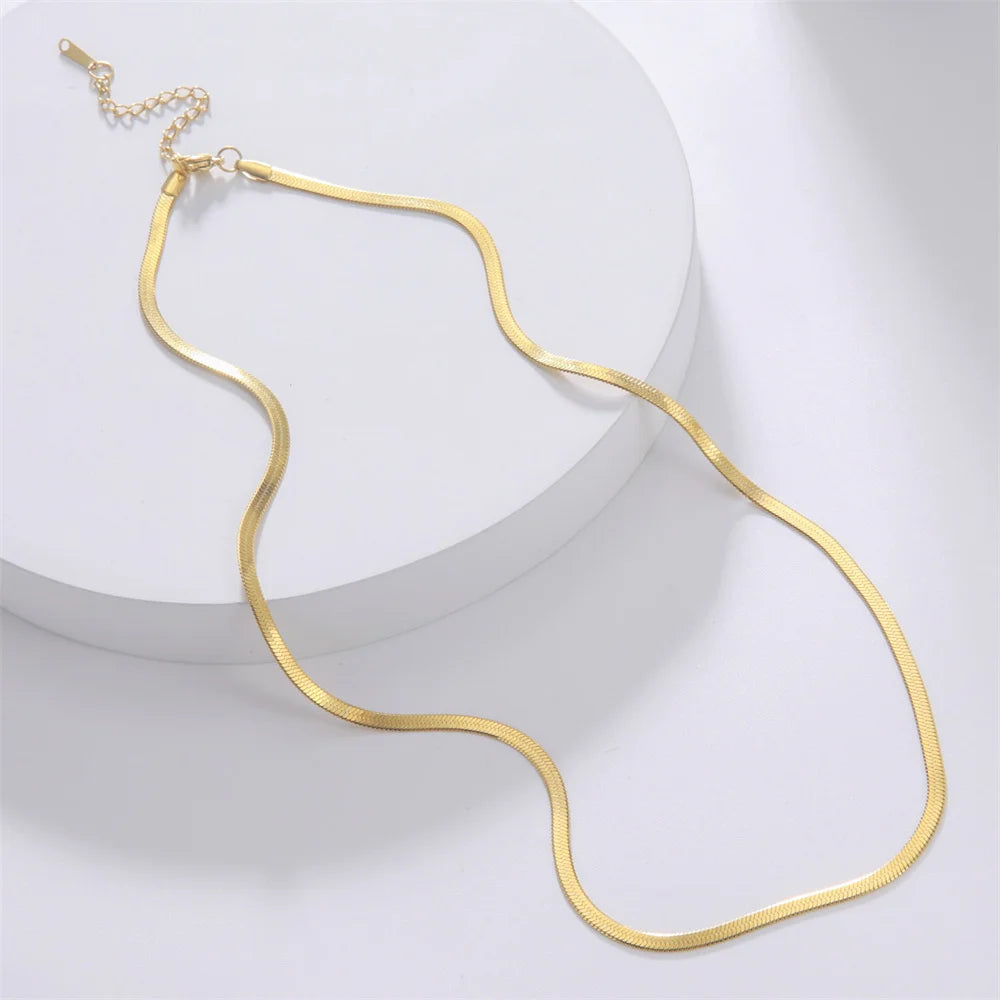 Skyrim Snake Chain Necklace Stainless Steel Gold Color Choker Herringbone Neck Chains for Women Men Jewelry Valentine Gift New