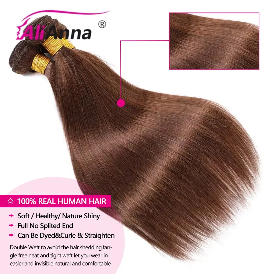 Chocolate Brown Bundles Human Hair Straight Human Hair Bundles Raw Hair Bundles #4 Colored Hair Bundles 1/3/4 Bundle Deals