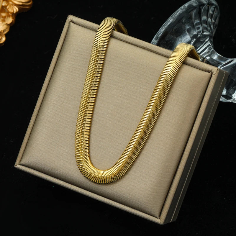 EILIECK 316L Stainless Steel Cuban Chain Statement Necklace For Women New Punk 18K Gold Plated Waterproof Neck Chain Jewelry
