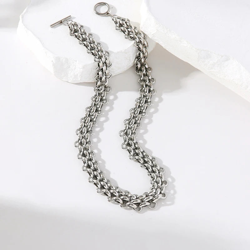 EILIECK 316L Stainless Steel Cuban Chain Statement Necklace For Women New Punk 18K Gold Plated Waterproof Neck Chain Jewelry