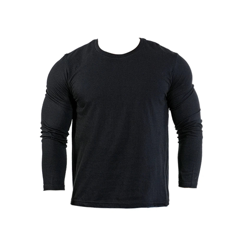 Black White Men's Long Sleeve T Shirt Crew Round Neck Casual Cotton Tops M-3XL Man Plus Size T-Shirt Clothes High Stretch