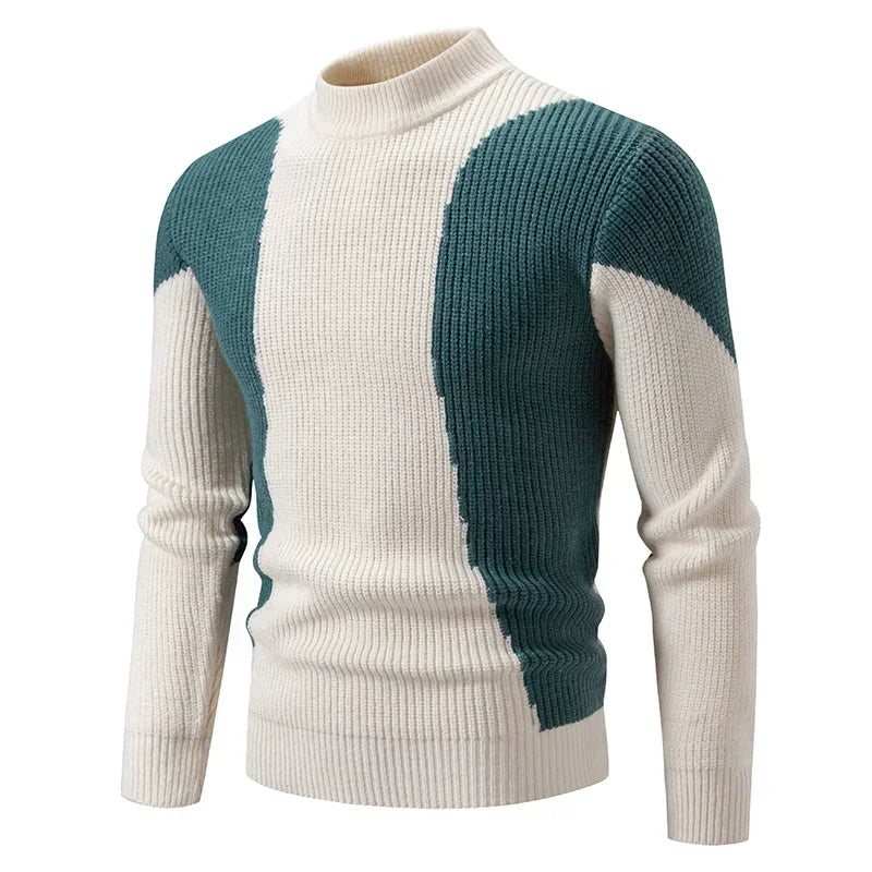 High Quality Men's New Autumn and Winter Casual Warm Color Block Sweater Knit Tops Man Clothes