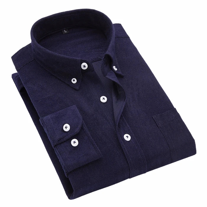New Multicolor Men Corduroy Shirts Long Sleeve Casual Regular Fit Business Dress Shirts Male Comfortable Pocket Fashion Clothes