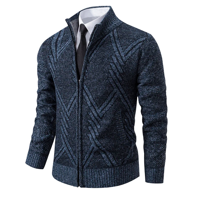 Men's Knit Cardigan Autumn Winter Sweater Coat Man Clothes Brown Blue Luxury Brand Button Fleece Lined Male Knitting Jackets