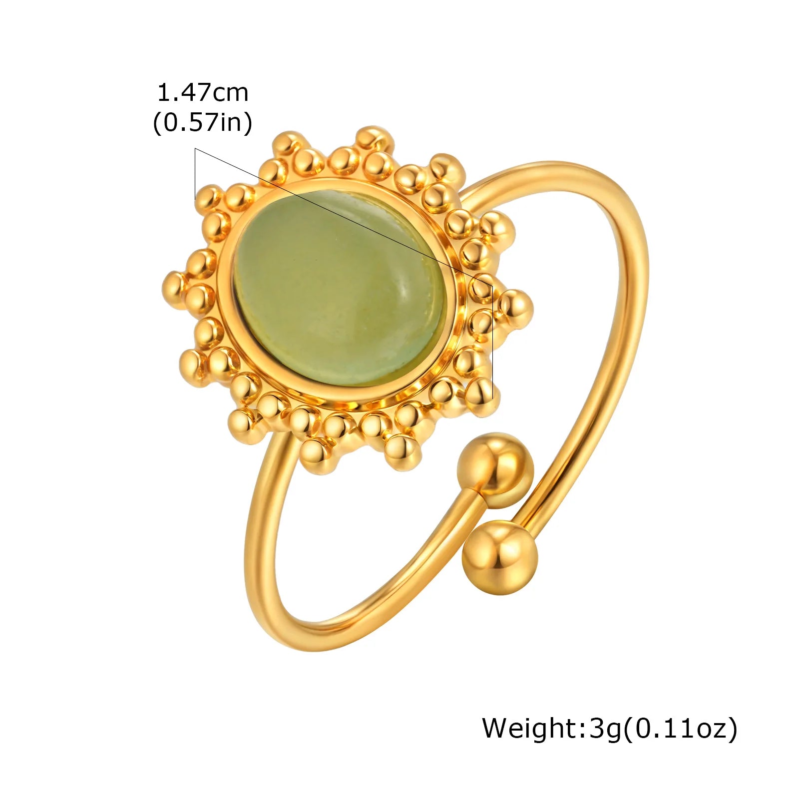 Waterproof Oval Healing Nature Stone Ring for Women, Stainles Steel Gold Plated Open Adjustable Finger Ring Vintage Jewelry