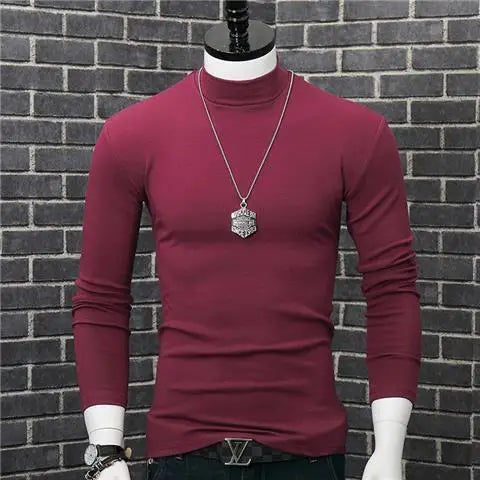 Fashion Men's Autumn Winter T-Shirt Casual Turtleneck High Collar Long Sleeves Solid Color Slim Top Clothes Outerwear Undershirt