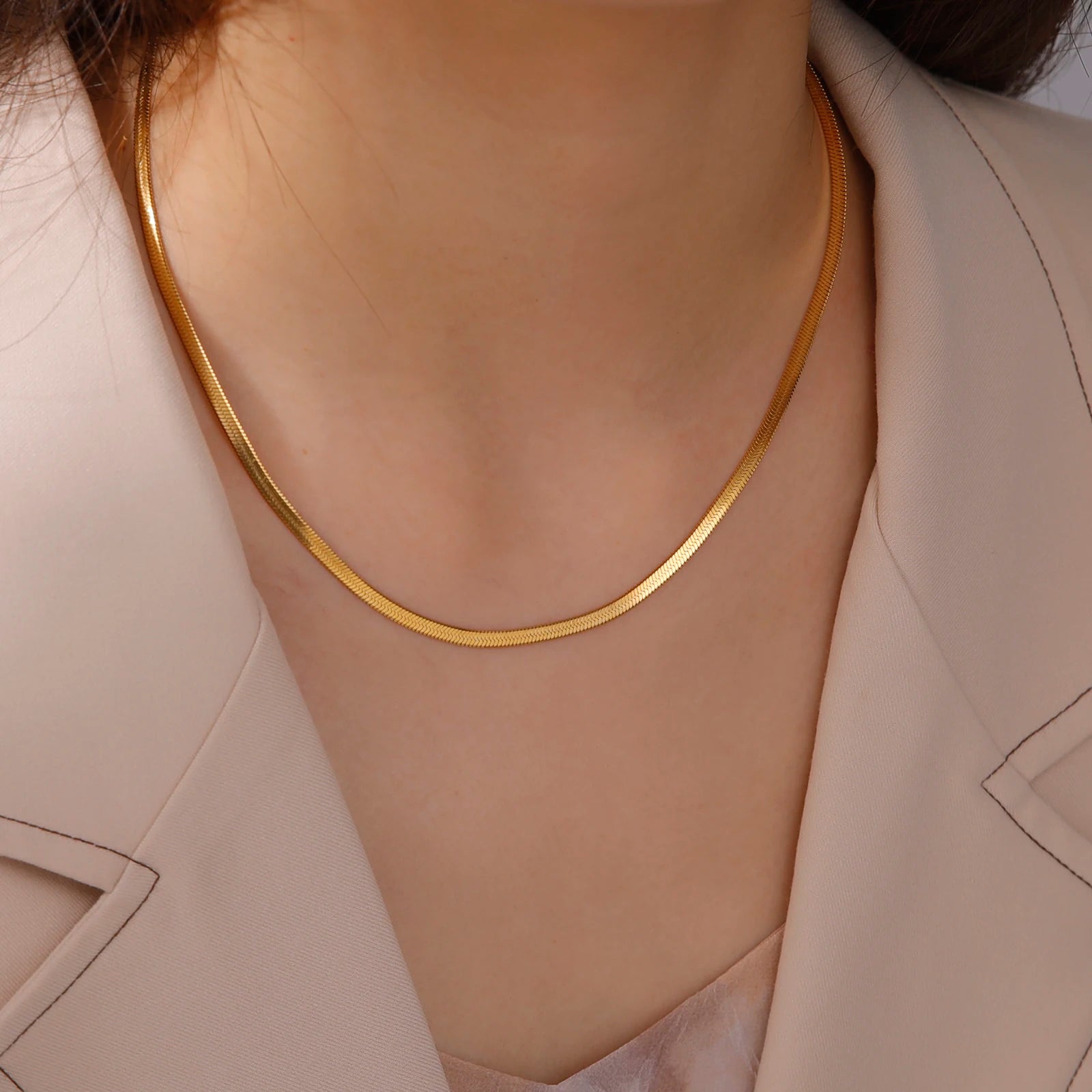 Skyrim Snake Chain Necklace Stainless Steel Gold Color Choker Herringbone Neck Chains for Women Men Jewelry Valentine Gift New